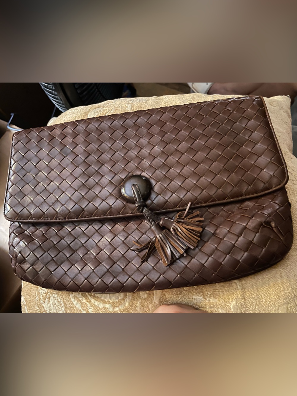 Bottega Veneta Brown Intrecciato Leather Tassel Clutch